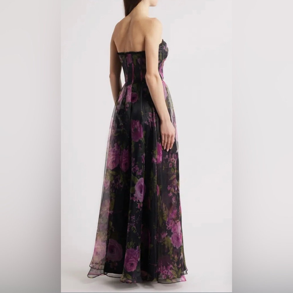 Lulus x Nordstrom Hadley Floral Organza Black and Purple Women's Maxi Dr… - Picture 2 of 6
